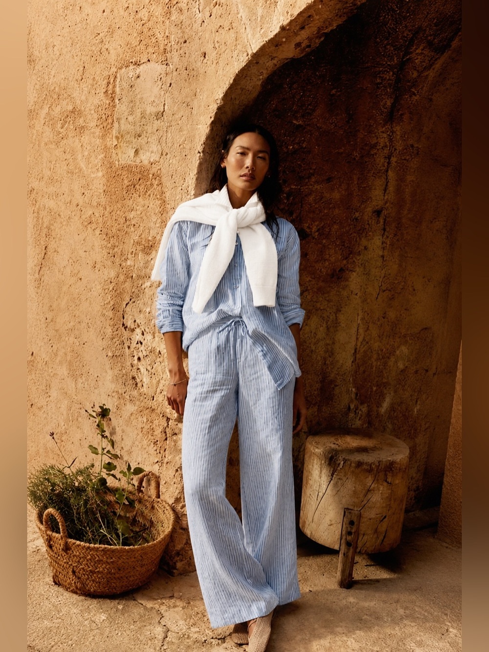 TALBOTS STRIPE LINEN WIDE-LEG PANT $138 MSRP